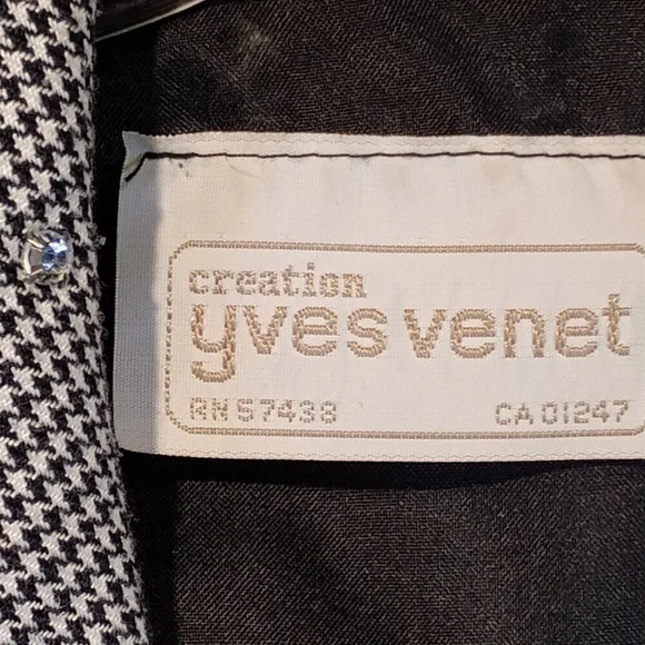 Yves Venet Creation Gray & Black Houndstooth  Rhinestone Blazer Size 42 - Picture 7 of 11